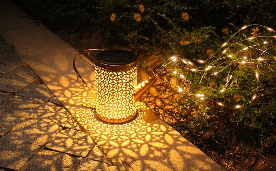 Solar Watering Can with Cascading Light Water Can Solar Lights Garden Decorative Solar Waterfall Lights Waterproof Hanging Light