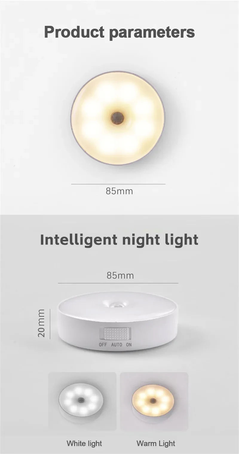 LED Smart Human Body Sensor Night Lamp Emergency Automatic Lighting USB Charging Wireless Magentic Suction Use Night Light