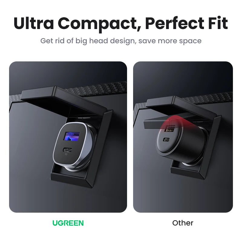 UGREEN Car Charger Type C Fast USB Charger for iPhone 15 14 13 Xiaomi Car Charging Quick 4.0 3.0 Charge Mobile Phone PD Charger