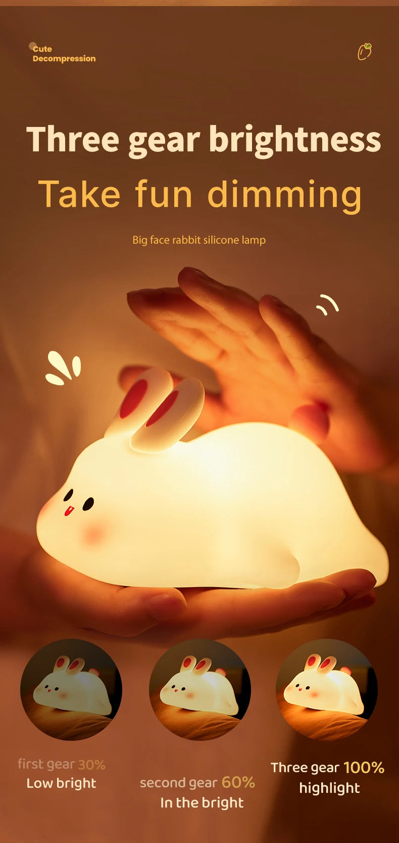 LED Night Lights Cute Sheep Panda Rabbit Silicone Lamp USB Rechargeable Timing Bedside Decor Kids Baby nightlight Birthday Gift