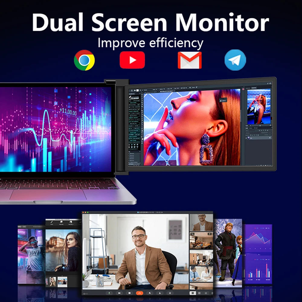 15.4 inches Laptop Expansion Screen Laptop Monitor FHD 1920*1080 IPS Dual-screen Foldable Monitor for 15.6-17.3 inch Laptop