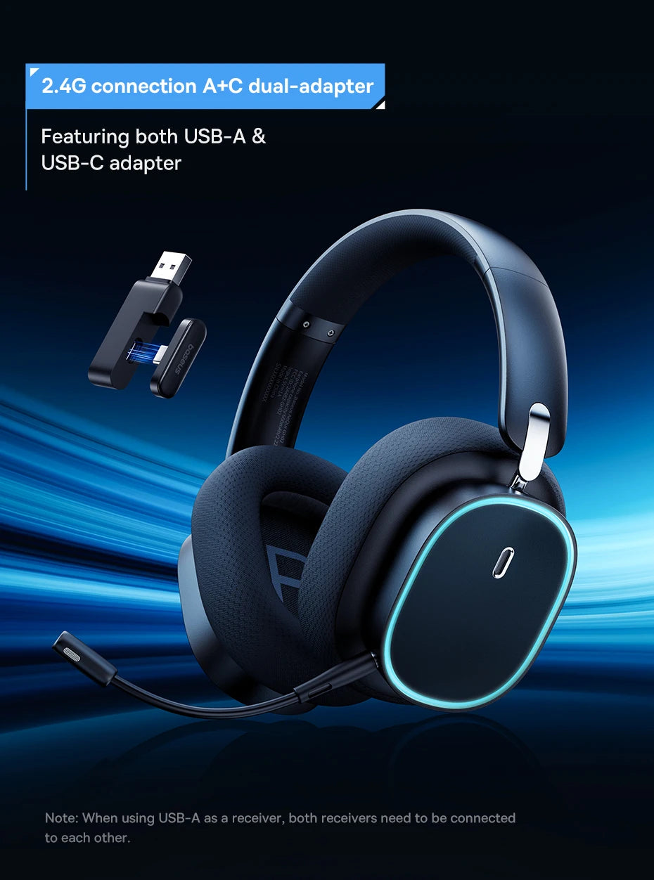 Baseus GH02 Gaming Wireless Headphone with Mic Over-Ear Headphones Bluetooth 5.3 40mm Driver 2.4G/Wireless/Cable RGB Headsets