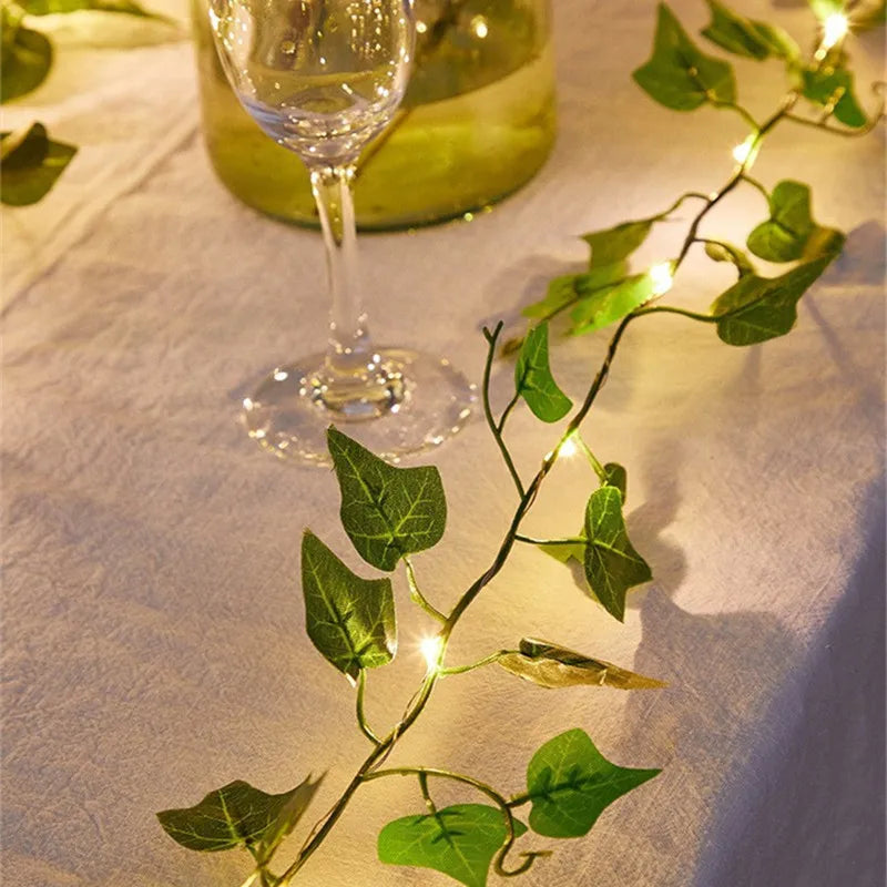 Flower Green Leaf String Lights Artificial Vine Fairy Lights Battery Powered Christmas Tree Garland Light for Weeding Home Decor