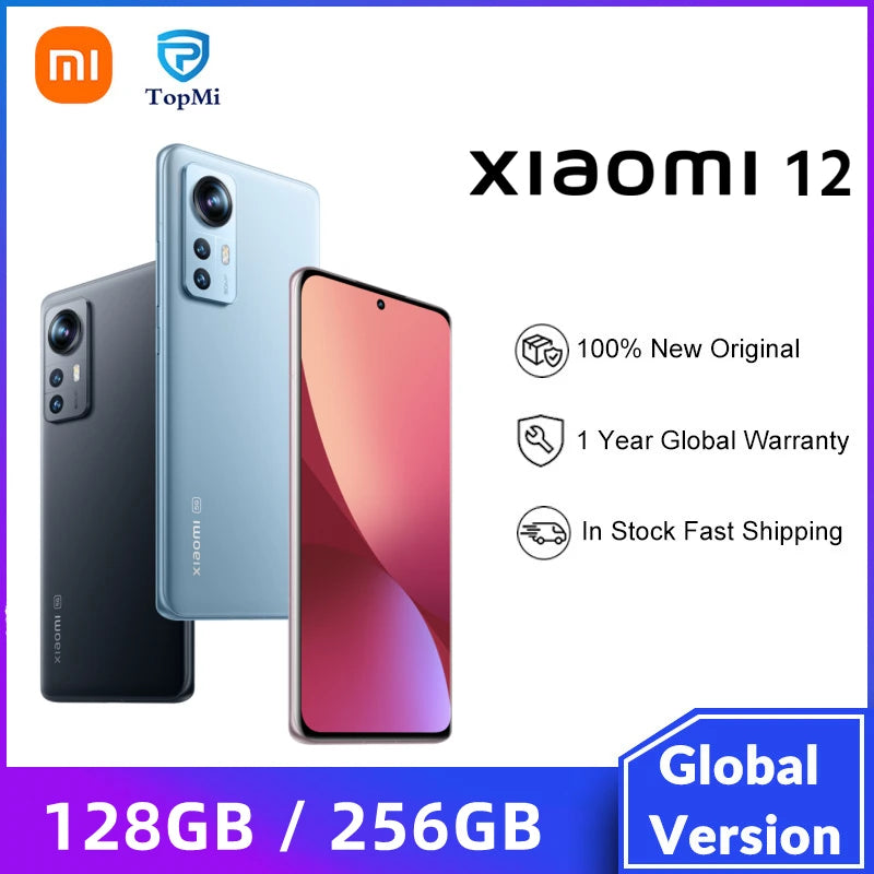 Global Version Xiaomi 12 128GB / 12GB 256GB NFC Snapdragon® 8 Gen 1 Octa Core 120Hz 50MP Camera 67W 50W Wireless Turbo Charging