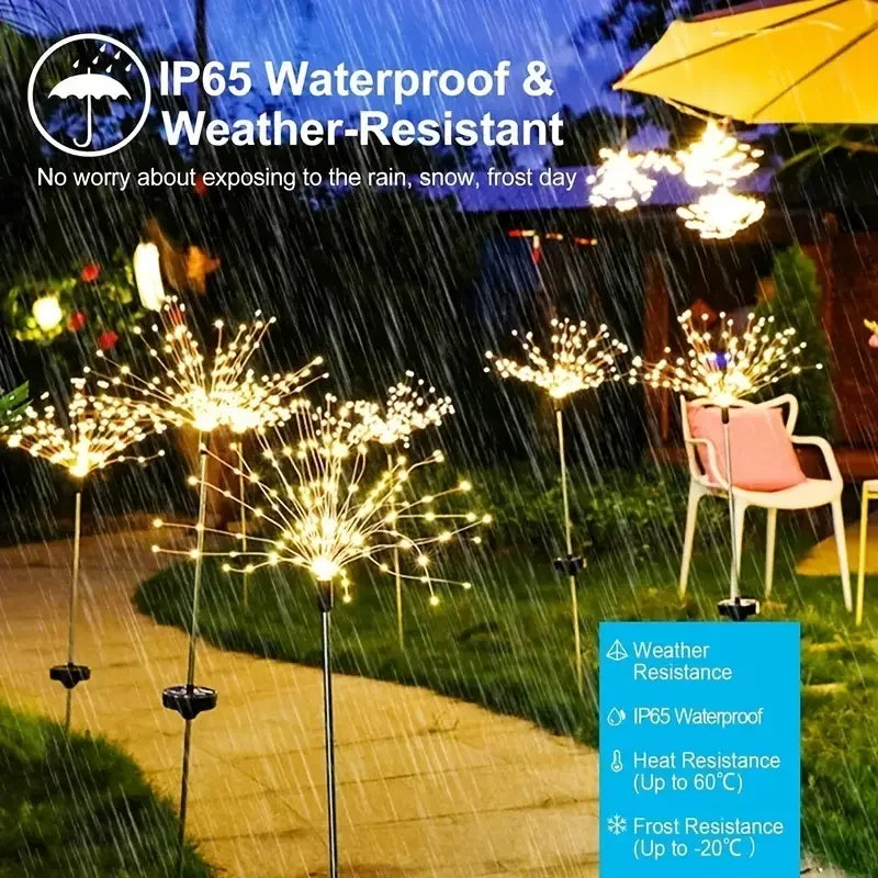 NEW 200LEDs Solar Fireworks Lights Outdoor Waterproof Solar Garden Lights 8 Lighting Modes With Remote Control Decorations Light