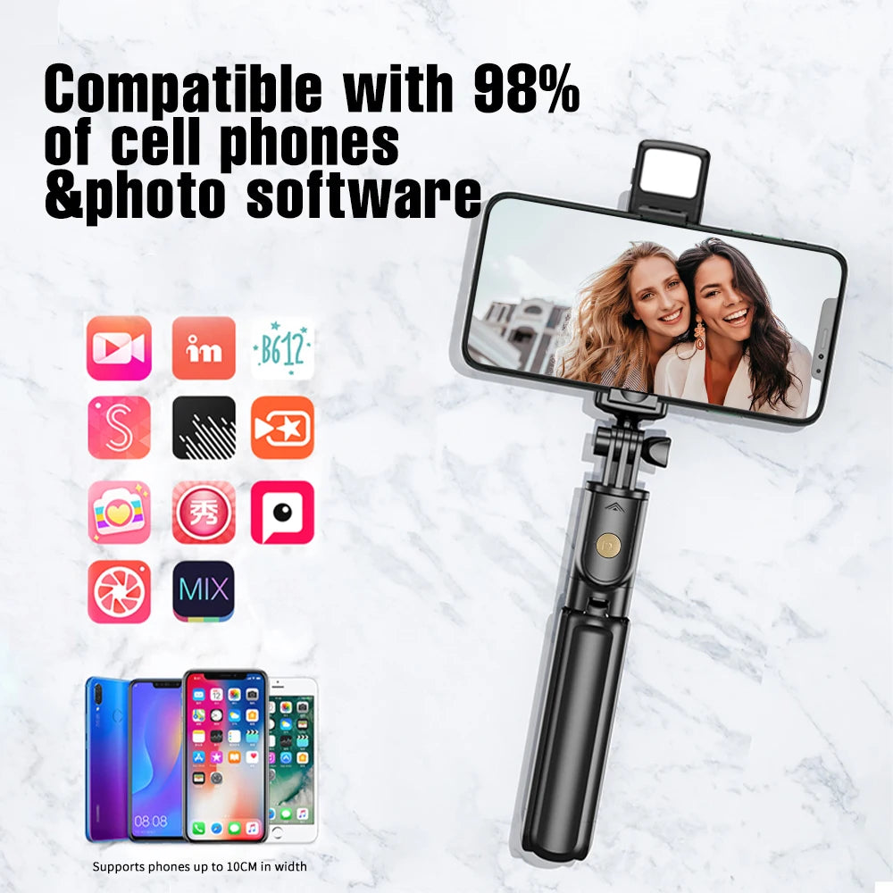 Wireless Selfie Stick Tripod Stand with Light Bluetooth Remote Extendable Tripod for iPhone Mobile Phone Tiktok Live Streaming