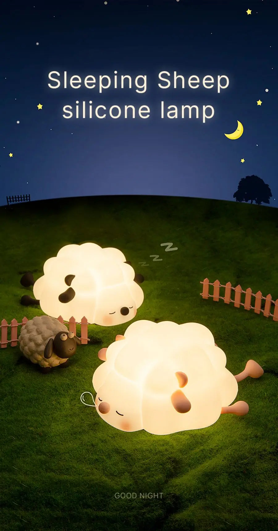 LED Night Lights Cute Sheep Panda Rabbit Silicone Lamp USB Rechargeable Timing Bedside Decor Kids Baby nightlight Birthday Gift