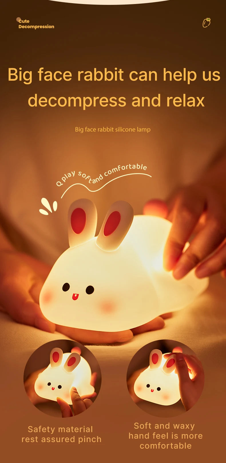 LED Night Lights Cute Sheep Panda Rabbit Silicone Lamp USB Rechargeable Timing Bedside Decor Kids Baby nightlight Birthday Gift