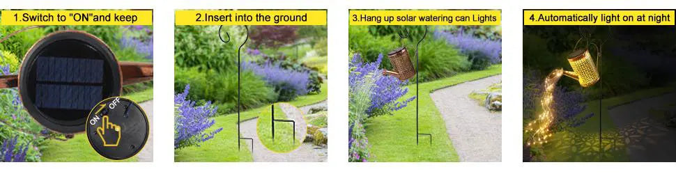 Solar Watering Can with Cascading Light Water Can Solar Lights Garden Decorative Solar Waterfall Lights Waterproof Hanging Light