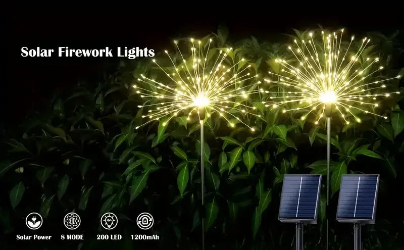 NEW 200LEDs Solar Fireworks Lights Outdoor Waterproof Solar Garden Lights 8 Lighting Modes With Remote Control Decorations Light