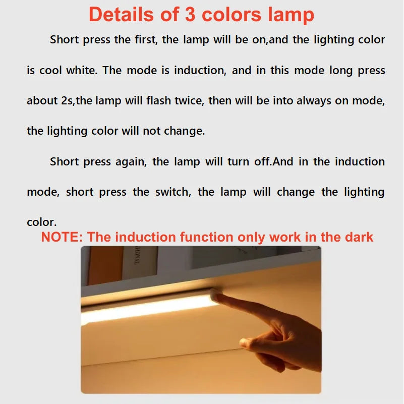 Rechargeable LED Motion Sensor Night Light Under Cabinet Cordless Lamp for Kitchen Wardrobe Bedside Induction Strip Bar Light