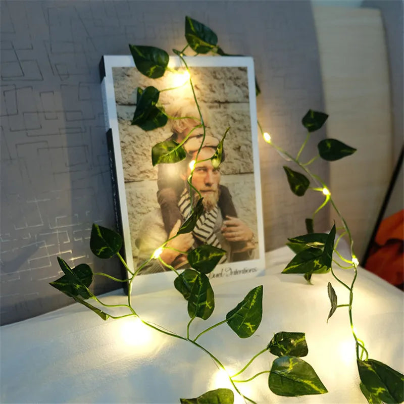 Flower Green Leaf String Lights Artificial Vine Fairy Lights Battery Powered Christmas Tree Garland Light for Weeding Home Decor