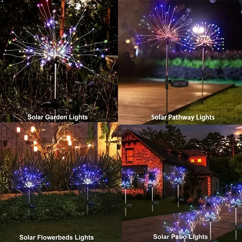 NEW 200LEDs Solar Fireworks Lights Outdoor Waterproof Solar Garden Lights 8 Lighting Modes With Remote Control Decorations Light