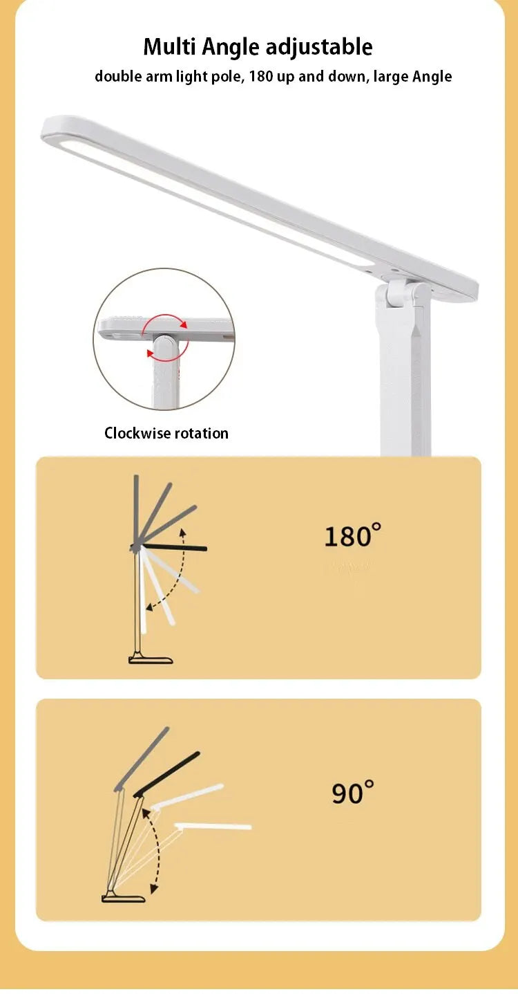 LED Touch Switch White Folding Desk Lamp Bedroom Bedside Study Reading Eye Care Night Lamp USB Plug-in Dimmable White Desk Lamp