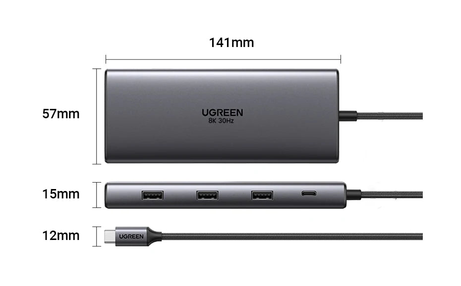 UGREEN Dual HDMI USB HUB 8K HDMI Adapter 10 in 1 Splitter with RJ45 USB 3.0 PD 100W Dock for MacBook Pro Air M2 M1 USB C HUB