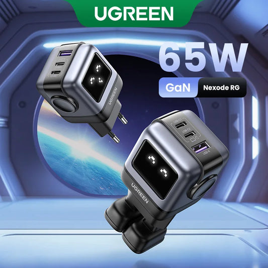 UGREEN 65W GaN Charger Robot Design Quick Charge 4.0 3.0 PPS PD Fast Charger for iPhone 15 14 13 Pro Macbook  Laptop Tablet