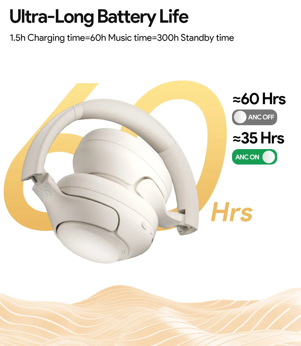 QCY H3 ANC Wireless Headphones Bluetooth 5.4 Hi-Res Audio Over Ear Headset 43dB Hybrid Active Noise Cancellation Earphones 60H