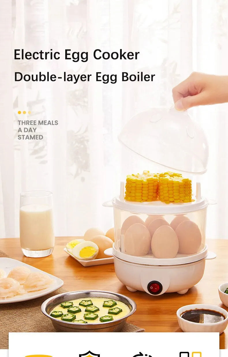 220V Multifunctional Electric Egg Boiler Double Layers Egg Cooker Mini Steamer Poacher Kitchen Cooking Breakfast Machine