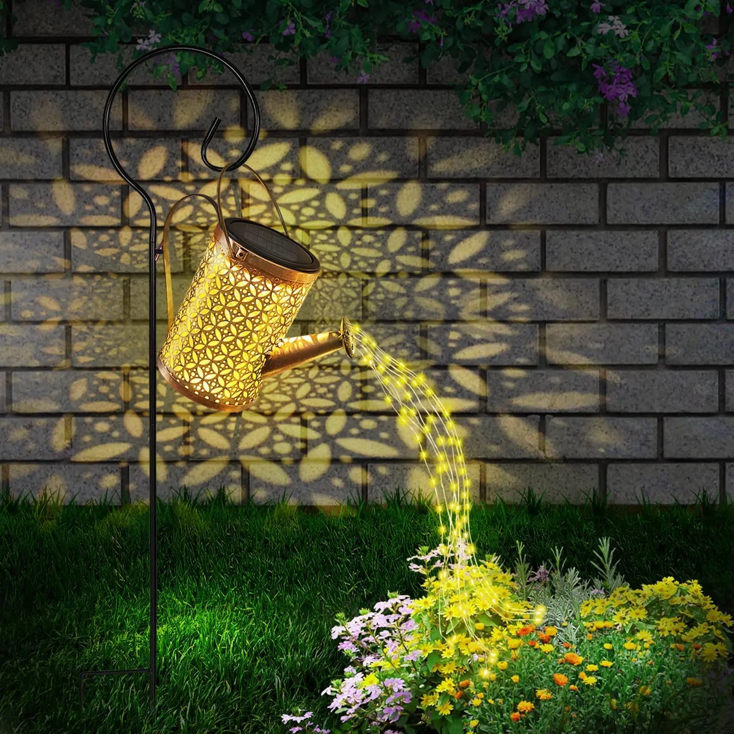 Solar Watering Can with Cascading Light Water Can Solar Lights Garden Decorative Solar Waterfall Lights Waterproof Hanging Light