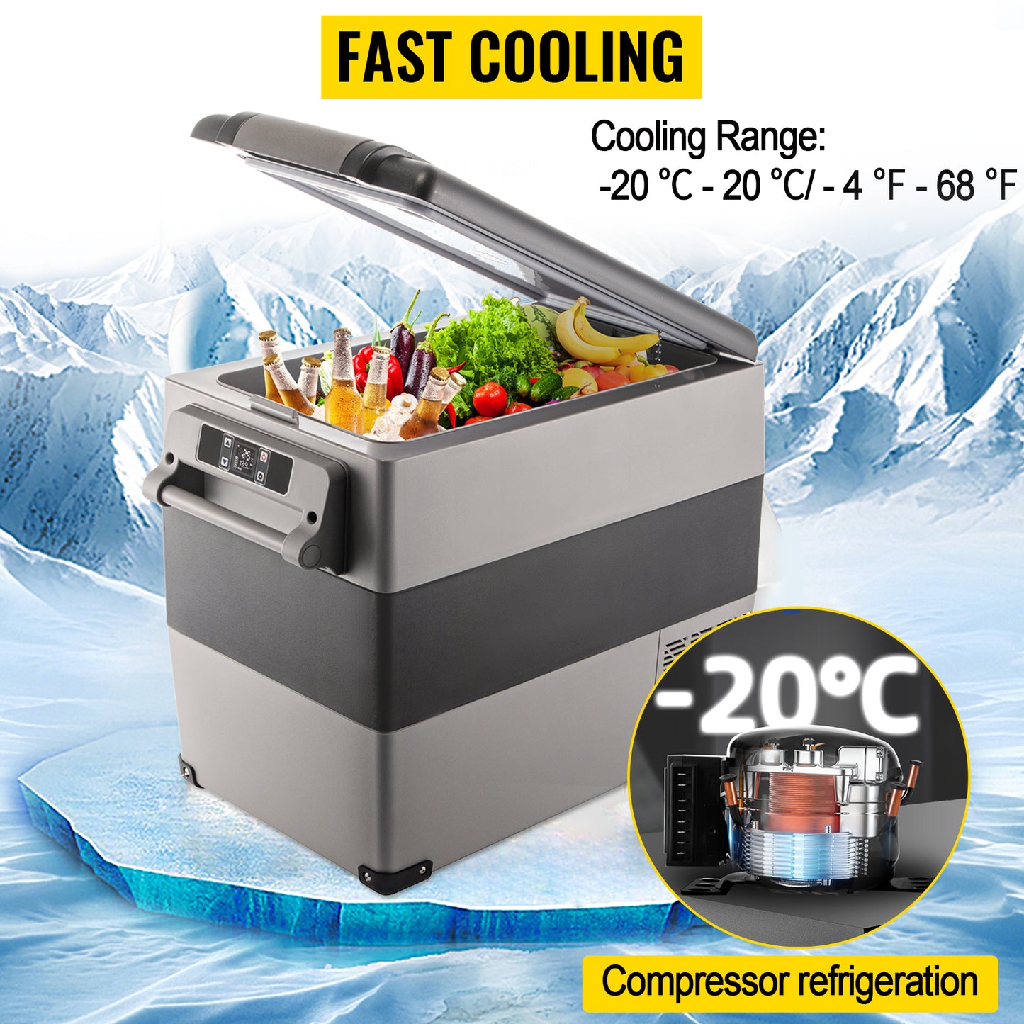 VEVOR 55L Car Refrigerator Mini Fridge Freezer Portable Compressor Coole Freezer Vehicle Car Truck RV Boat Mini Electric Cooler